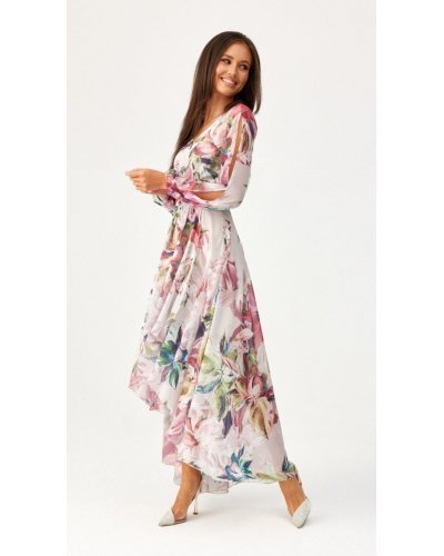 Rochie din voal lunga ecru cu flori mari vaporoasa cu maneca lunga Sureya Rochii de zi, Rochie din voal lunga ecru cu flori mari vaporoasa cu maneca lunga Sureya - jojofashion.ro