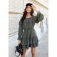 Rochie scurta kaki cu volane suprapuse maneca lunga si umeri goi Gianna 2 - jojofashion.ro