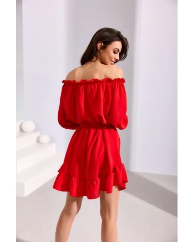 Rochie rosie scurta cu volane si umeri goi Hilda Rochii scurte, Rochie rosie scurta cu volane si umeri goi Hilda - jojofashion.ro