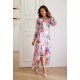 Rochie din chiffon ecru cu flori multicolore vaporoasa cu maneca lunga Fiorella 2 - jojofashion.ro