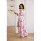 Rochie din chiffon ecru cu flori multicolore vaporoasa cu maneca lunga Fiorella 3 - jojofashion.ro