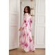 Rochie din chiffon ecru cu flori roz vaporoasa cu maneca lunga Fiorella 3 - jojofashion.ro