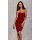 Rochie scurta rosie mulata din paiete cu umerii goi Behamin 2 - jojofashion.ro