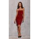 Rochie scurta rosie mulata din paiete cu umerii goi Behamin 4 - jojofashion.ro