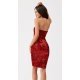 Rochie scurta rosie mulata din paiete cu umerii goi Behamin 5 - jojofashion.ro