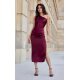Rochie lunga din satin burgundy mulata cu un umar gol Lamia 2 - jojofashion.ro
