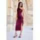 Rochie lunga din satin burgundy mulata cu un umar gol Lamia 3 - jojofashion.ro