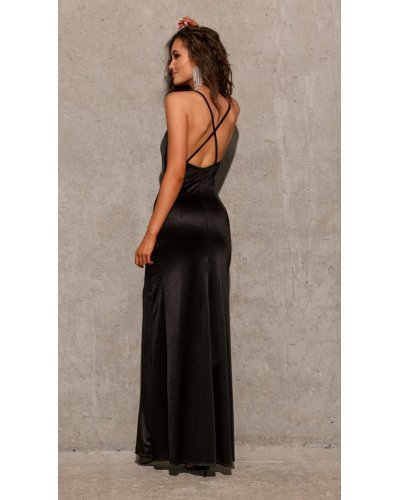 Rochie lunga neagra din satin Lamelia Rochii, Rochie lunga neagra din satin Lamelia - jojofashion.ro