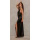 Rochie din satin lunga, neagra, crapata pe picior, petrecuta, Lamelia 4 - jojofashion.ro