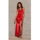 Rochie lunga rosie din satin Lamelia 2 - jojofashion.ro