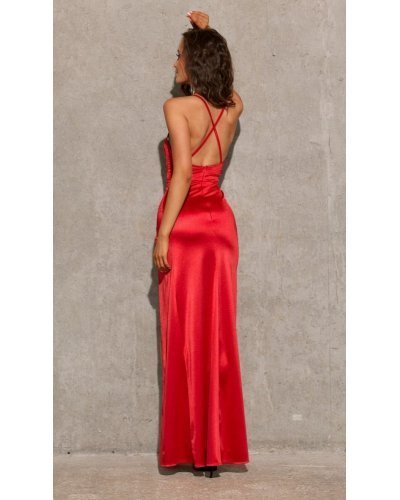 Rochie lunga rosie din satin Lamelia Rochii, Rochie lunga rosie din satin Lamelia - jojofashion.ro