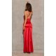 Rochie lunga rosie din satin Lamelia 3 - jojofashion.ro