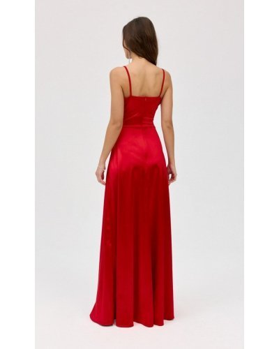 Rochie din satin rosie lunga petrecuta SalmaR  Rochii lungi, Rochie din satin rosie lunga petrecuta SalmaR  - jojofashion.ro