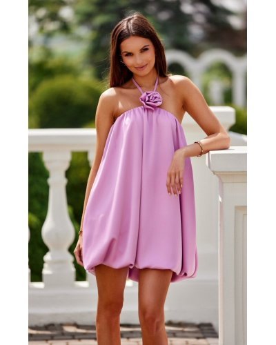 Rochie din satin lila babydoll scurta cu umerii goi SienaR Rochii scurte, Rochie din satin lila babydoll scurta cu umerii goi SienaR - jojofashion.ro