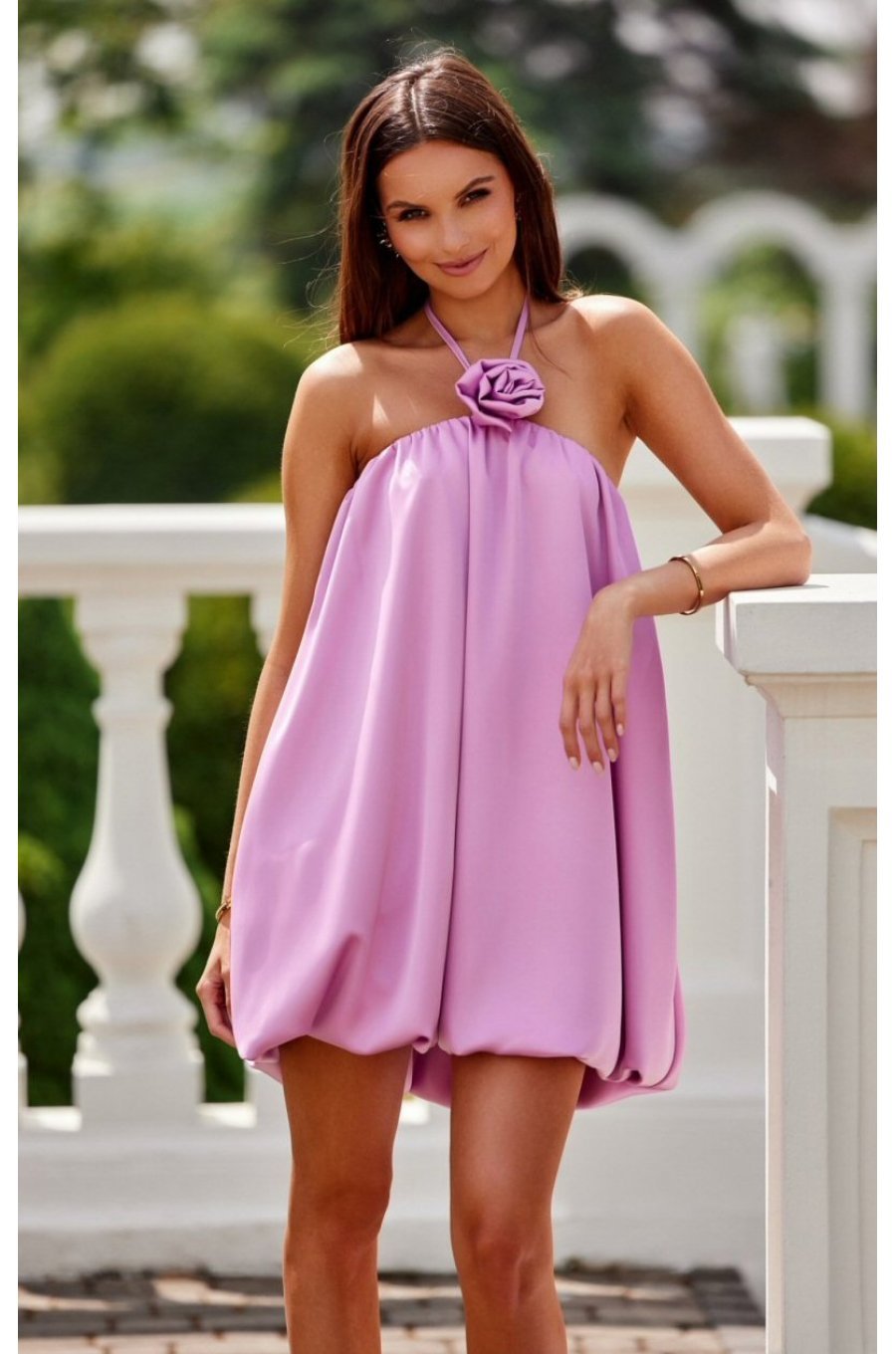 Rochie din satin lila babydoll scurta cu umerii goi SienaR 1 - jojofashion.ro