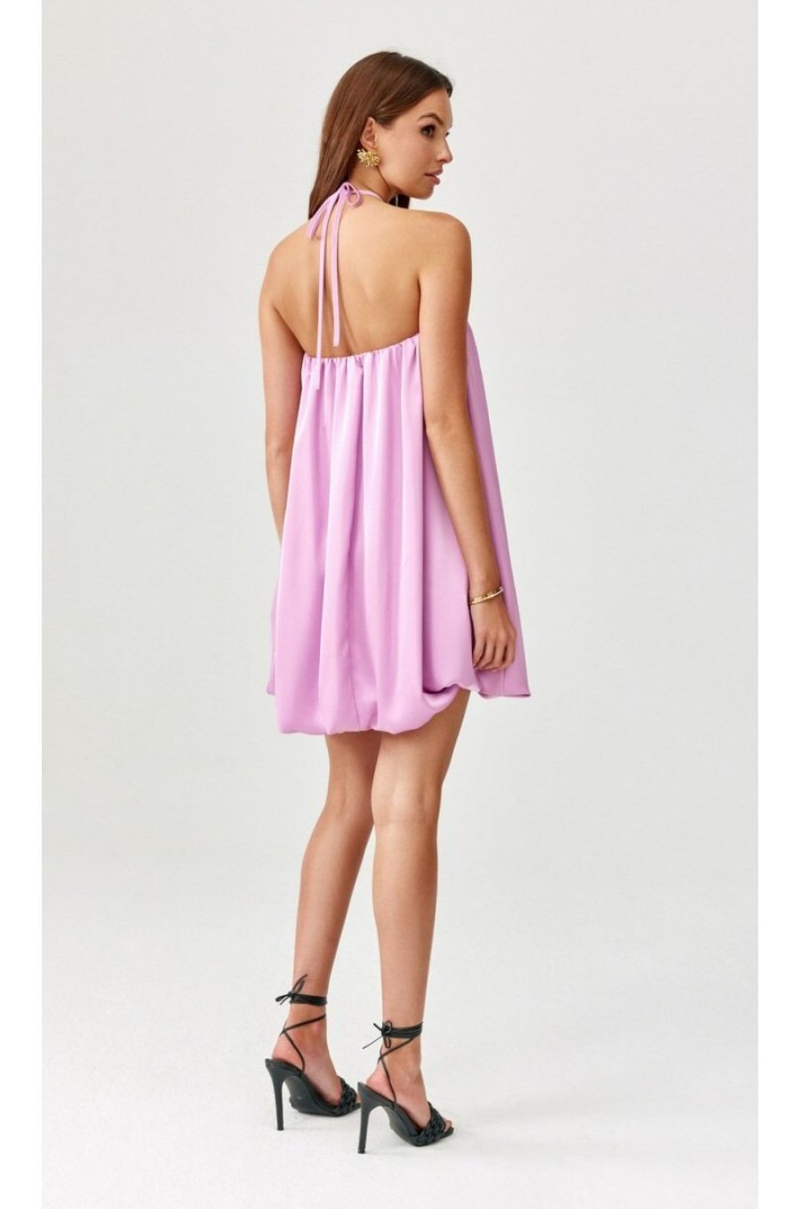 Rochie din satin lila babydoll scurta cu umerii goi SienaR 4 - jojofashion.ro