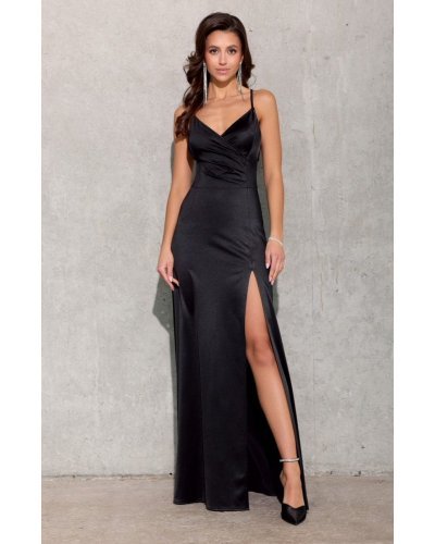 Rochie lunga neagra din satin mulata pe corp AlessandraR Rochii satin, Rochie lunga neagra din satin mulata pe corp AlessandraR - jojofashion.ro