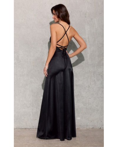 Rochie lunga neagra din satin mulata pe corp AlessandraR Rochii satin, Rochie lunga neagra din satin mulata pe corp AlessandraR - jojofashion.ro