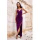 Rochie eleganta lunga, din brocard mov, cu spatele gol, mulata, Frida 2 - jojofashion.ro