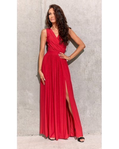 Tinuta rochie rosie eleganta lunga din brocard si plic negru cu pietricele argintii Shine Tinute de petrecere, Tinuta rochie rosie eleganta lunga din brocard si plic negru cu pietricele argintii Shine - jojofashion.ro