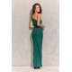 Rochie eleganta lunga, din brocard, verde, mulata, cu un umar gol, Elaisa 3 - jojofashion.ro