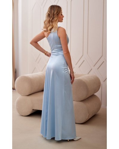 Rochie lunga din satin baby blue cu un umar gol Inez Rochii lungi, Rochie lunga din satin baby blue cu un umar gol Inez - jojofashion.ro