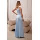 Rochie lunga din satin baby blue cu un umar gol Inez 3 - jojofashion.ro