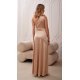 Rochie lunga din satin bej cu un umar gol Inez 3 - jojofashion.ro