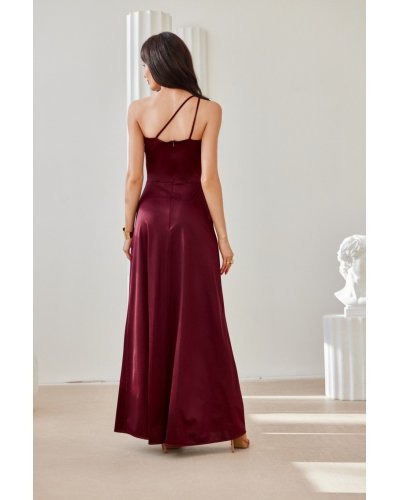 Rochie eleganta lunga din satin burgundy cu umerii goi MoanaR Rochii lungi, Rochie eleganta lunga din satin burgundy cu umerii goi MoanaR - jojofashion.ro