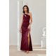 Rochie eleganta lunga din satin burgundy cu umerii goi MoanaR 4 - jojofashion.ro