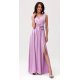 Rochie eleganta lunga, din satin, lila, cu floare in talie, PalomaR 2 - jojofashion.ro