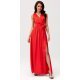 Rochie eleganta lunga, din satin, rosie, cu floare in talie, PalomaR 2 - jojofashion.ro