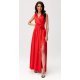 Rochie eleganta lunga, din satin, rosie, cu floare in talie, PalomaR 4 - jojofashion.ro