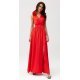 Rochie eleganta lunga, din satin, rosie, cu floare in talie, PalomaR 5 - jojofashion.ro