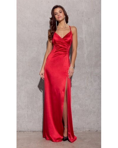 Rochie lunga rosie din satin cu spatele gol AlessandraR Rochii satin, Rochie lunga rosie din satin cu spatele gol AlessandraR - jojofashion.ro