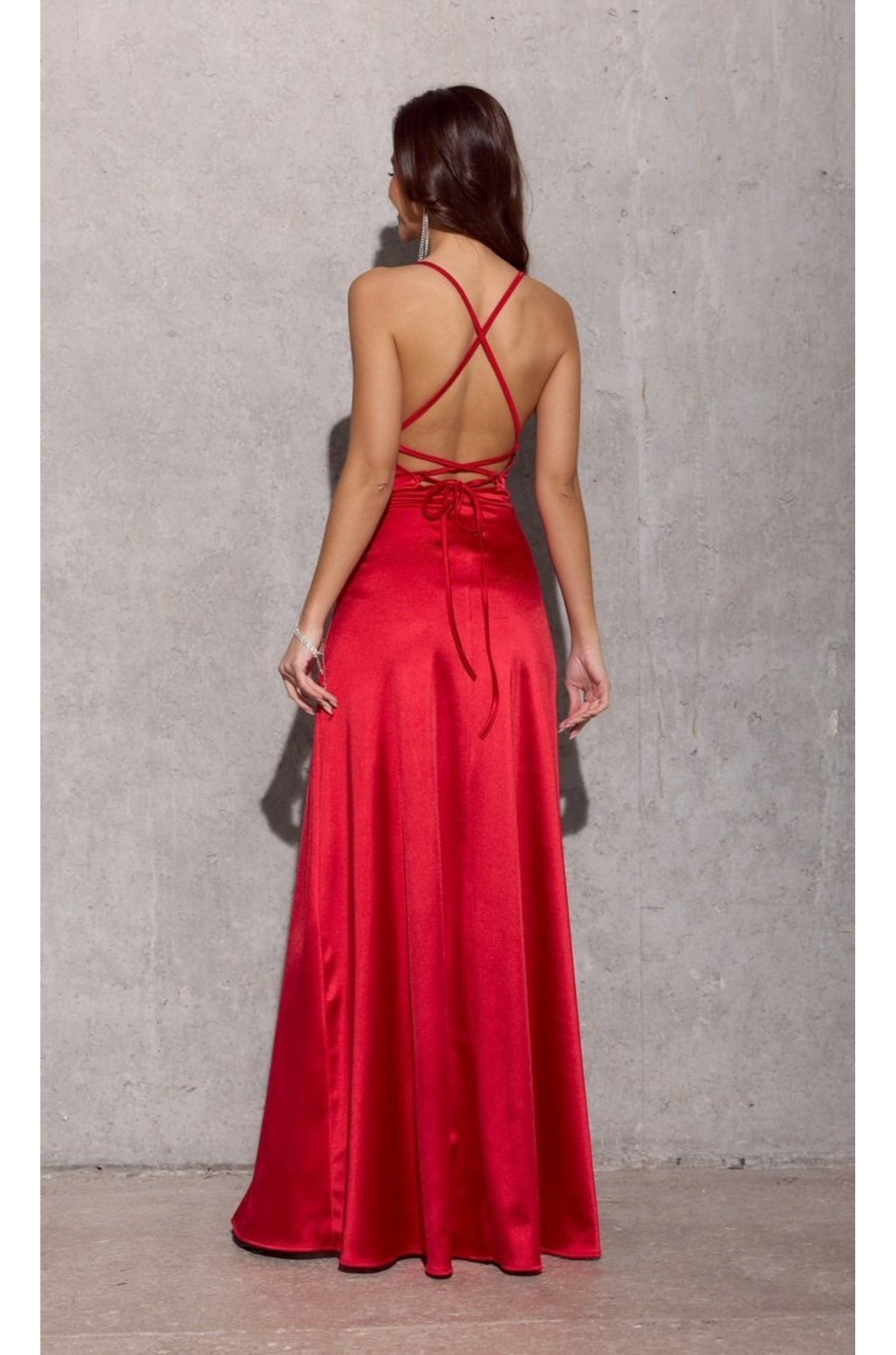 Rochie De In Rochie lunga rosie din satin cu spatele gol AlessandraR - JojoFashion.ro