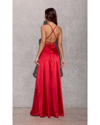 Rochie lunga rosie din satin cu spatele gol AlessandraR Rochii satin, Rochie lunga rosie din satin cu spatele gol AlessandraR - jojofashion.ro