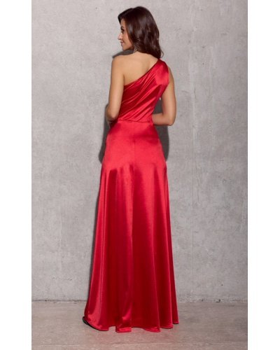 Rochie lunga rosie din satin cu un umar gol Inez Rochii satin, Rochie lunga rosie din satin cu un umar gol Inez - jojofashion.ro
