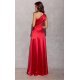Rochie lunga rosie din satin cu un umar gol Inez 3 - jojofashion.ro