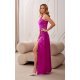 Rochie eleganta lunga, din satin, roz fucsia, cu un umar gol, Inez 3 - jojofashion.ro