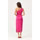 Rochie eleganta lunga, din satin roz fucsia, mulata, cu un umar gol, Lamia 4 - jojofashion.ro