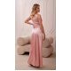 Rochie lunga din satin roz pal cu un umar gol Inez 3 - jojofashion.ro