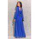 Rochie lunga albastra din voal chiffon vaporoasa cu maneca lunga Stella 3 - jojofashion.ro