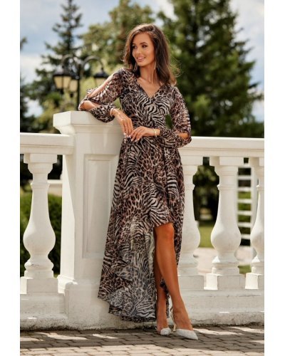 Rochie din voal lunga animal print cu maneca lunga vaporoasa Sureya Rochii vaporoase, Rochie din voal lunga animal print cu maneca lunga vaporoasa Sureya - jojofashion.ro