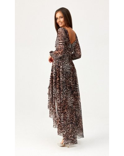 Rochie din voal lunga animal print cu maneca lunga vaporoasa Sureya Rochii vaporoase, Rochie din voal lunga animal print cu maneca lunga vaporoasa Sureya - jojofashion.ro