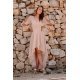 Rochie eleganta lunga din voal bej vaporoasa cu maneca lunga Jessica 2 - jojofashion.ro