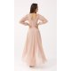 Rochie eleganta lunga din voal bej vaporoasa cu maneca lunga Jessica 3 - jojofashion.ro