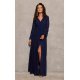 Rochie lunga din voal chiffon bleumarin vaporoasa cu maneca lunga Stella 4 - jojofashion.ro