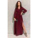 Rochie eleganta lunga, din voal, burgundy, cu maneca lunga, vaporoasa, Stella 2 - jojofashion.ro