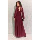 Rochie eleganta lunga, din voal, burgundy, cu maneca lunga, vaporoasa, Stella 3 - jojofashion.ro